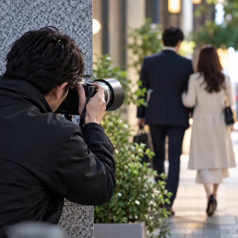 街中で対象者を調査する調査員